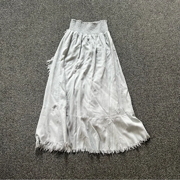 Pastel Baby Blue High Waisted Stretch Midi Maxi Ruffle Frayed Hem Modest Skirt L - Picture 4 of 16